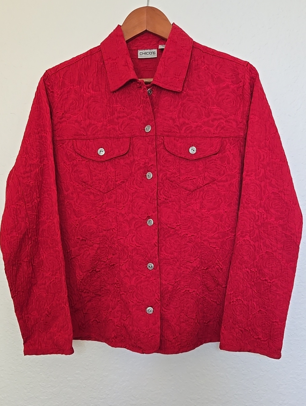 Chico's Textured Western Cowgirl Fall Bohemiam Casual Lightweight Red Jacket